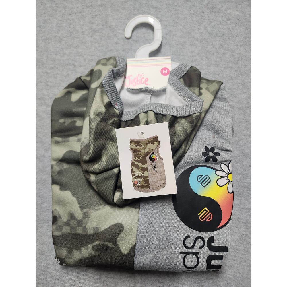 Justice Sport Dog Hoodie Camo Gray Yin Yang Pet Sweater Medium NWT